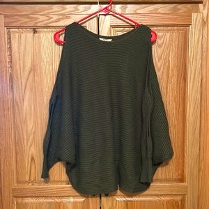 Kye Mi Cold Shoulder Cutout Bat Sleeve Ribbed Knit Sweater